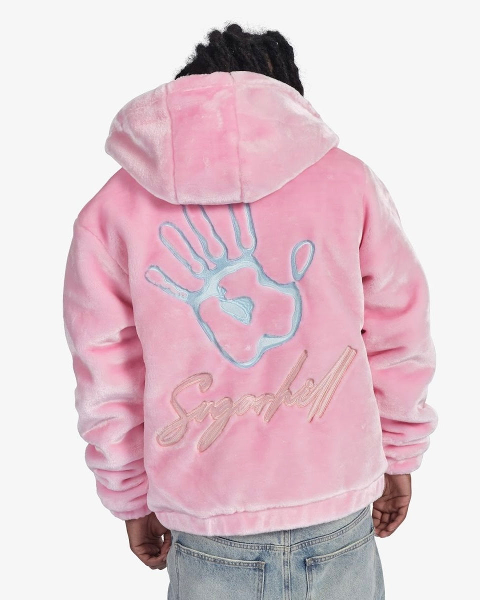 Traces Fur Zip-Up Hoodie in pink color