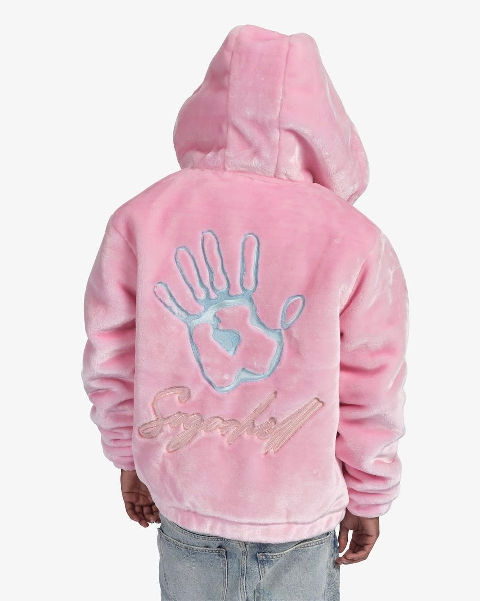 Traces Fur Zip-Up Hoodie in pink color 