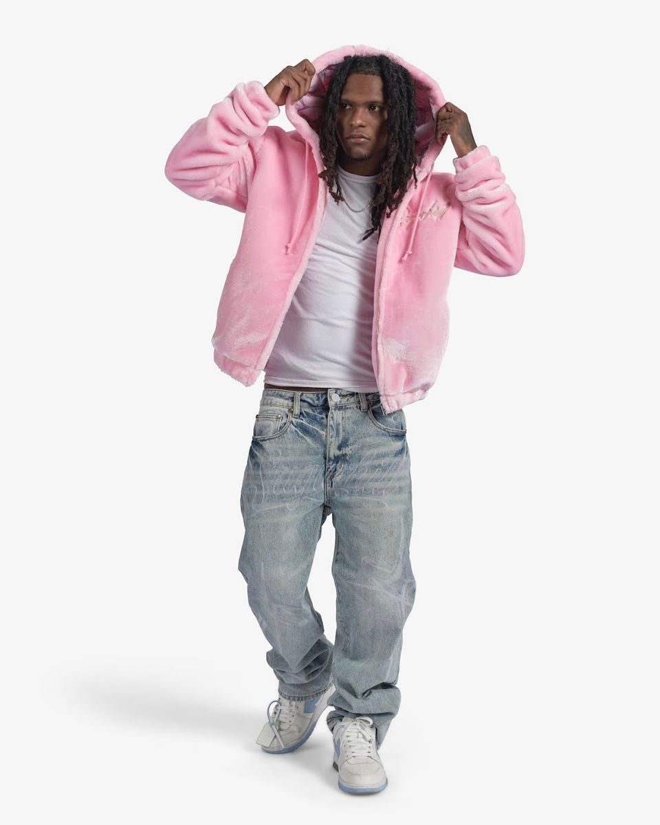 Traces Fur Zip-Up Hoodie in pink color