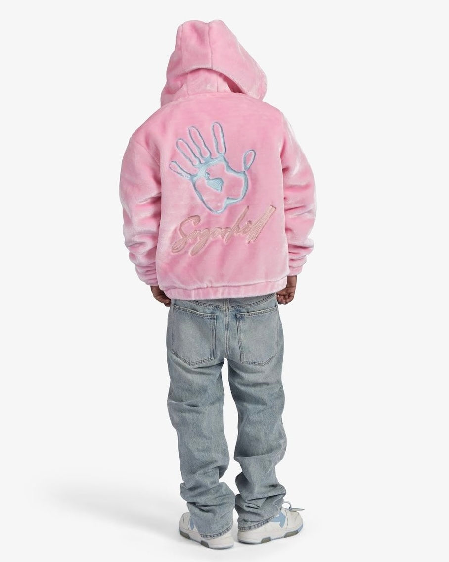 Traces Fur Zip-Up Hoodie in pink color 