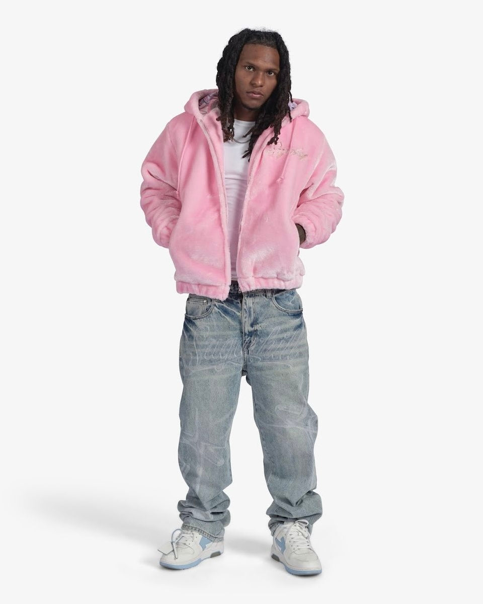 Traces Fur Zip-Up Hoodie in pink color