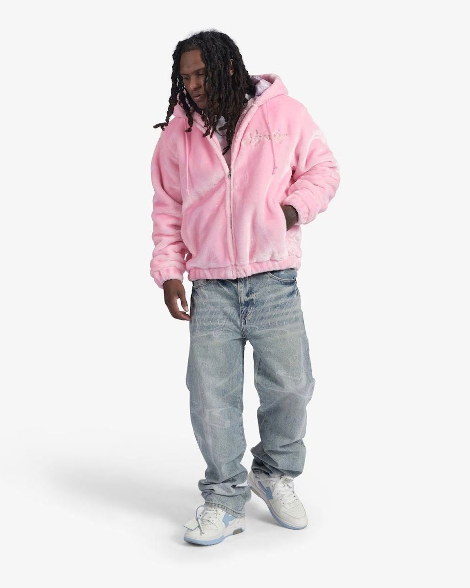 Traces Fur Zip-Up Hoodie in pink color