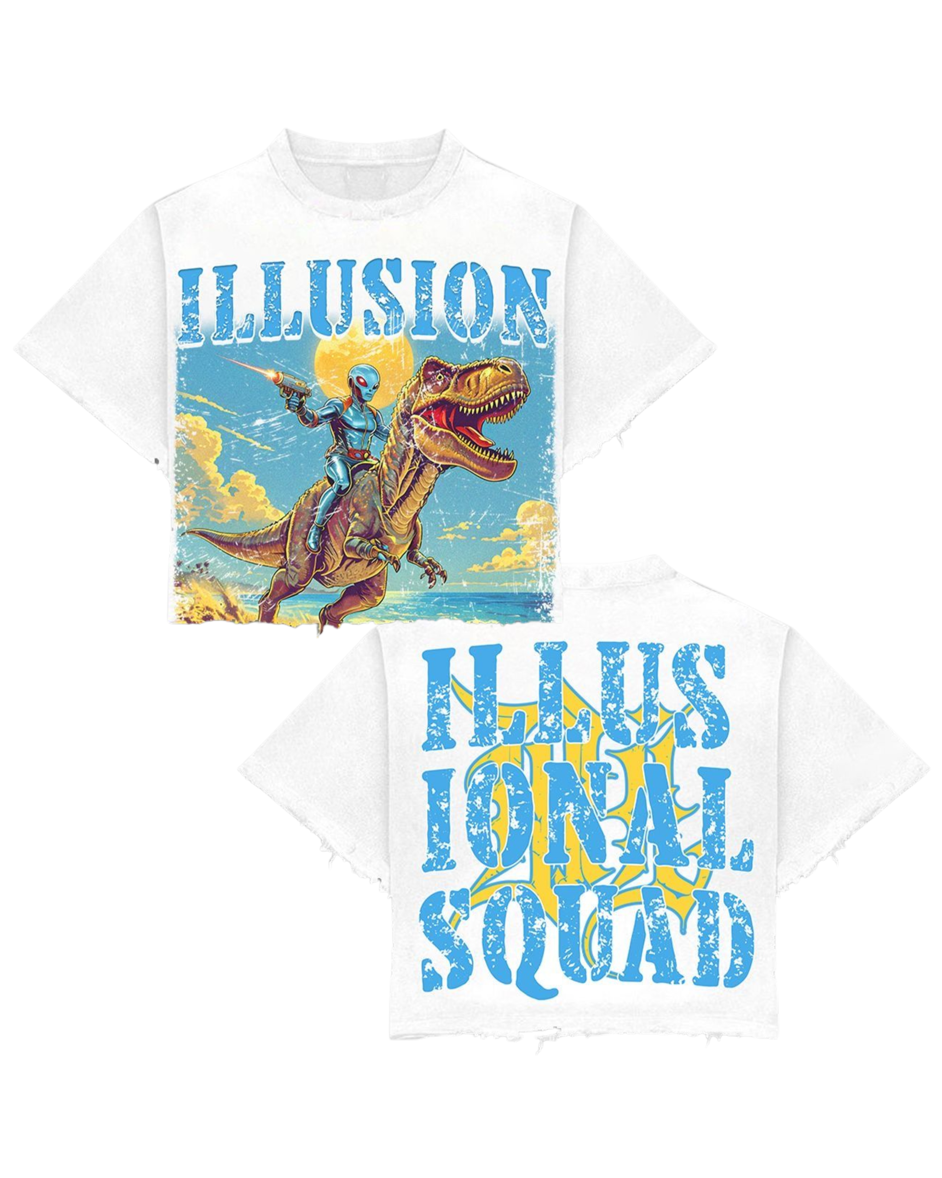 Dark illusions T-Rex alien crop tee in white 