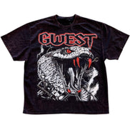Black t-shirt with snake graphic and 'GWEST' text on a white background
