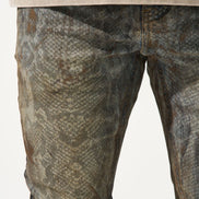 Close-up of patterned pants on a plain background