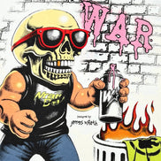 A stylized comic-style illustration of a skull wearing red sunglasses and a black tank top, holding a spray can in front of a brick wall with pink graffiti reading 