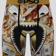 Shark-themed BRIEFS with money design and 'PSD' branding on a white background