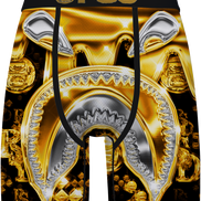 Gold and silver Warface head design on black underwear with 'PSD' branding.