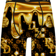 Gold and black boxer briefs with reflective pattern on a white background