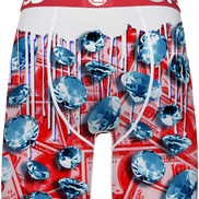 Boxer briefs with a red, white, and blue design featuring diamonds and 'PSD' branding.