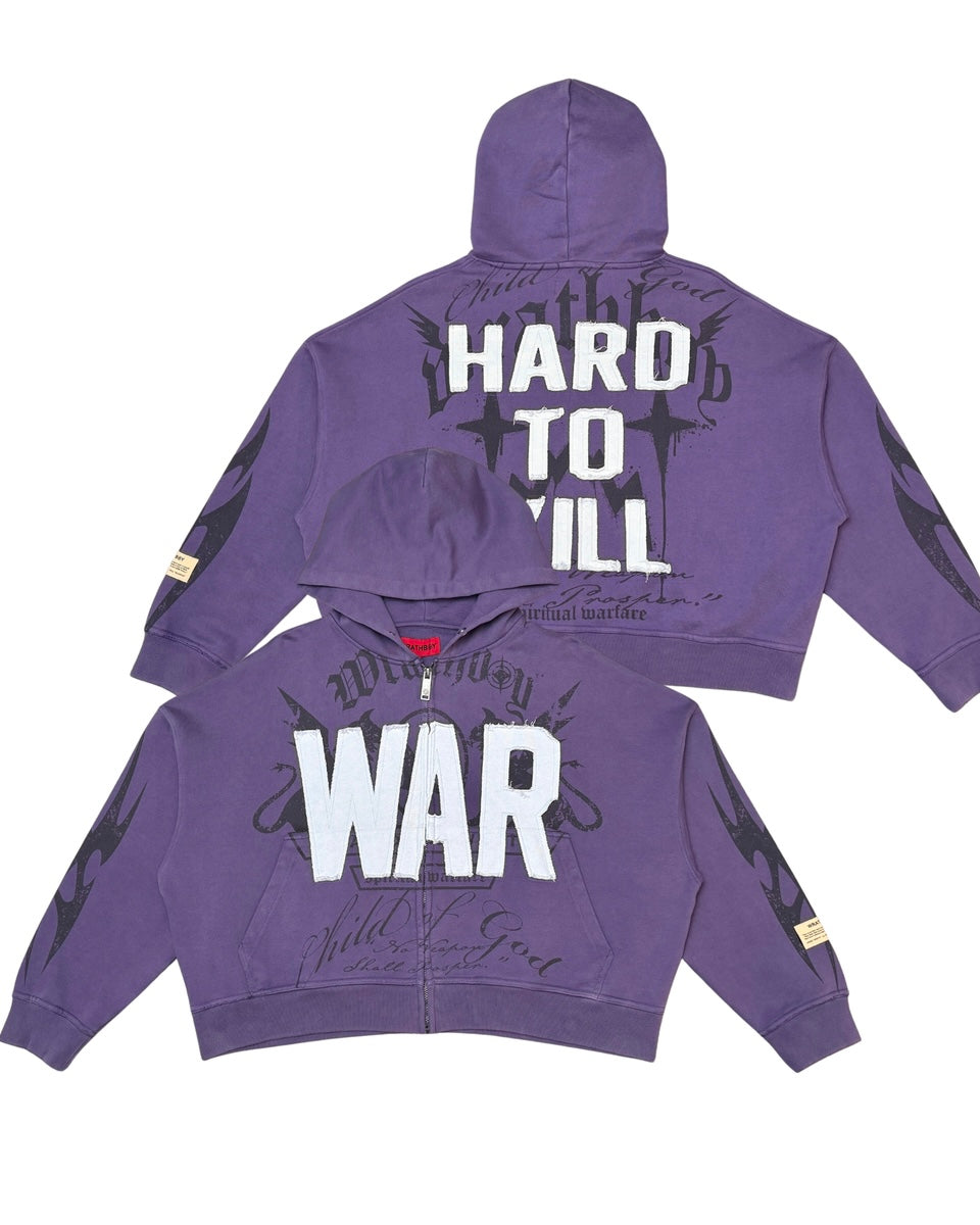 War Cropped Zip Hoodie in color purple 