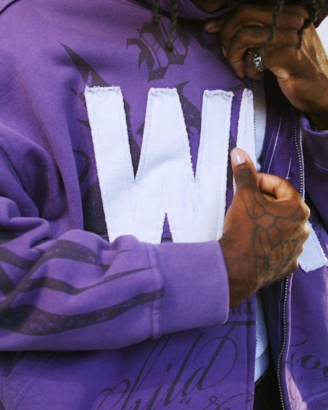 War Cropped Zip Hoodie in color purple