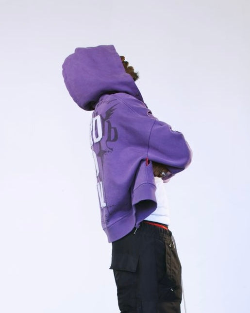 War Cropped Zip Hoodie in color purple