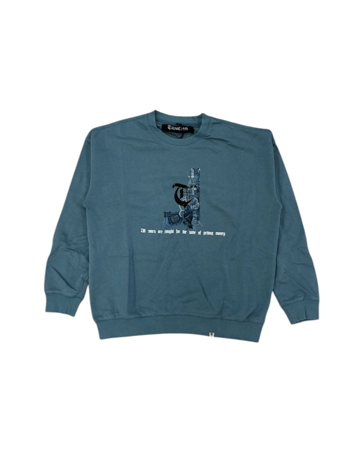 War Money Crewneck in Dirty Blue Color