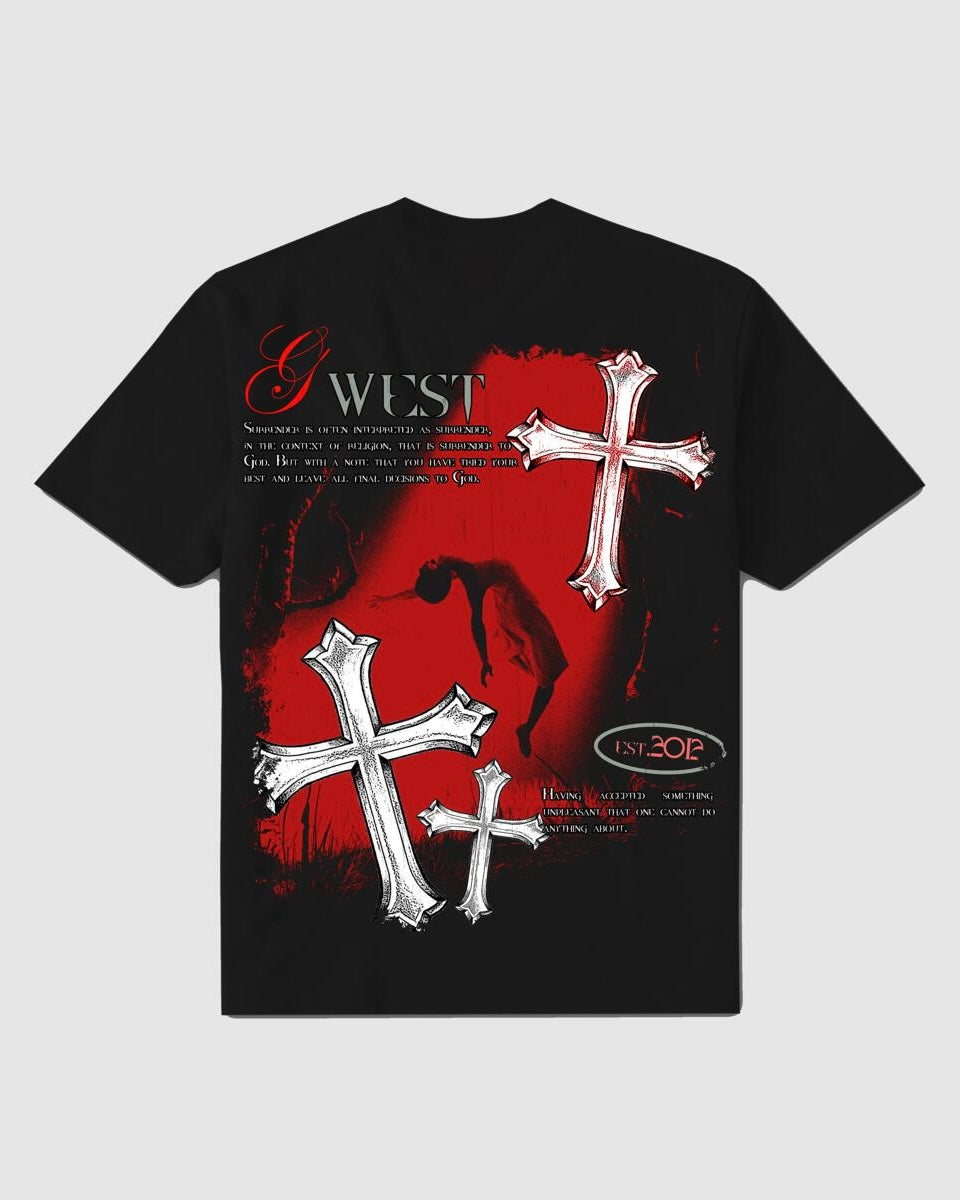 g. west ascending soul tshirt in black and red