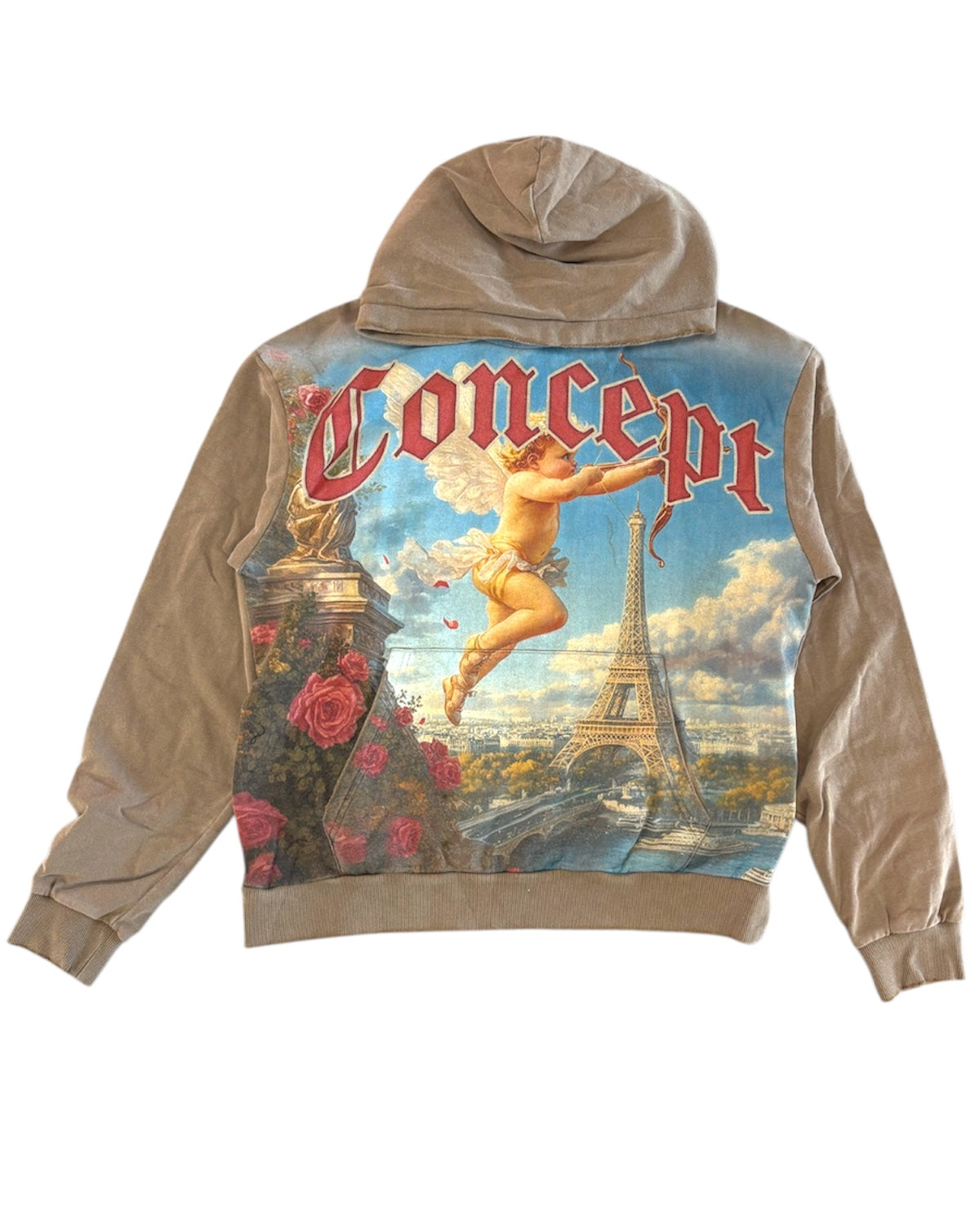 Hoodie with a graphic design of the Eiffel Tower and 'Concept' text on a white background