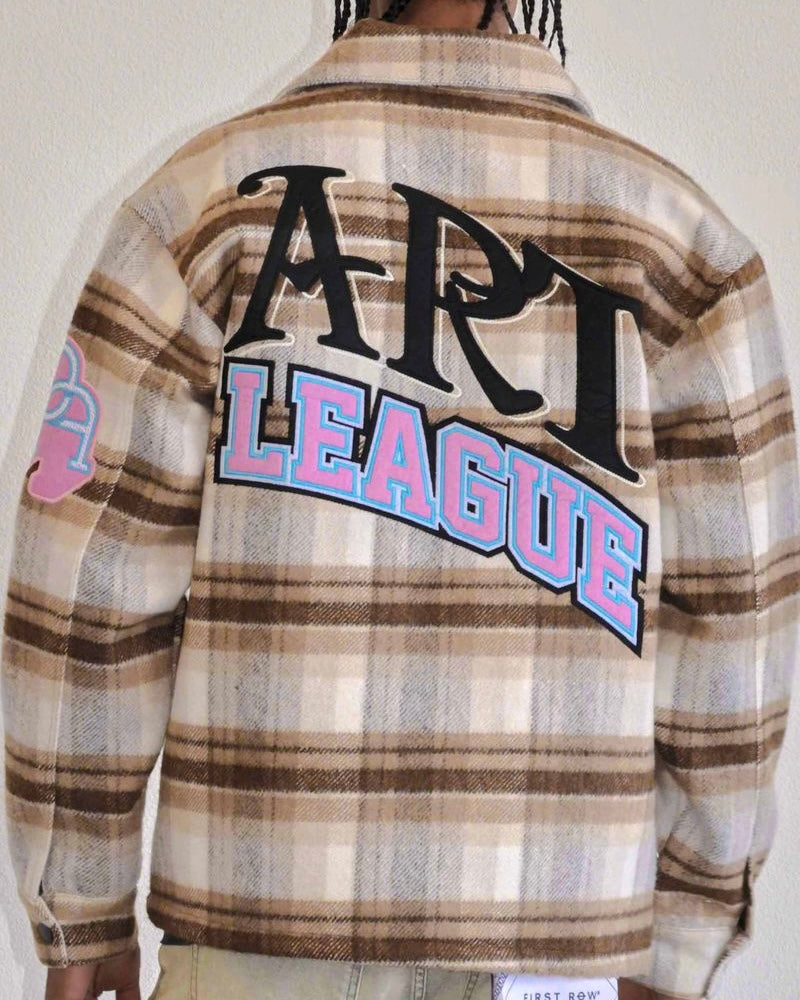 first row art league shacket beige 