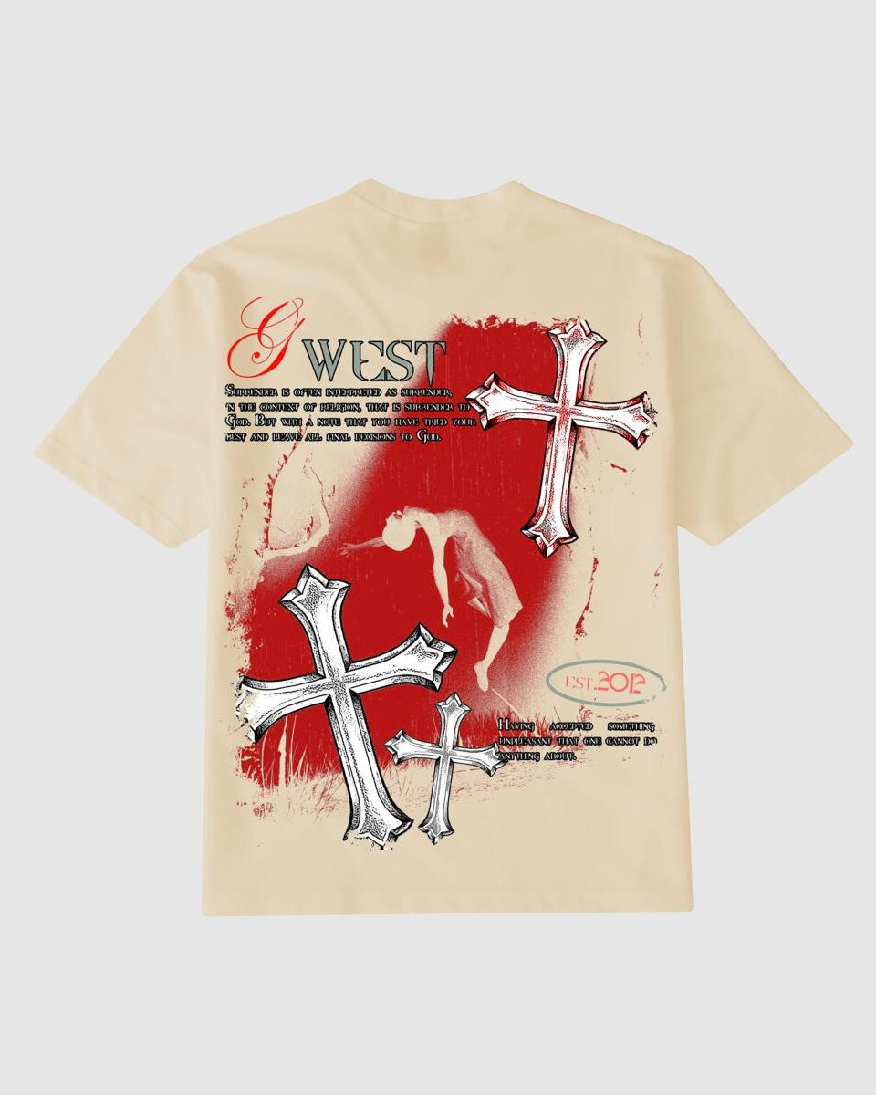 g. west ascending soul tshirt in cream and red