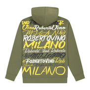 Green hoodie with 'Roberto Vino Milano' text on a white background