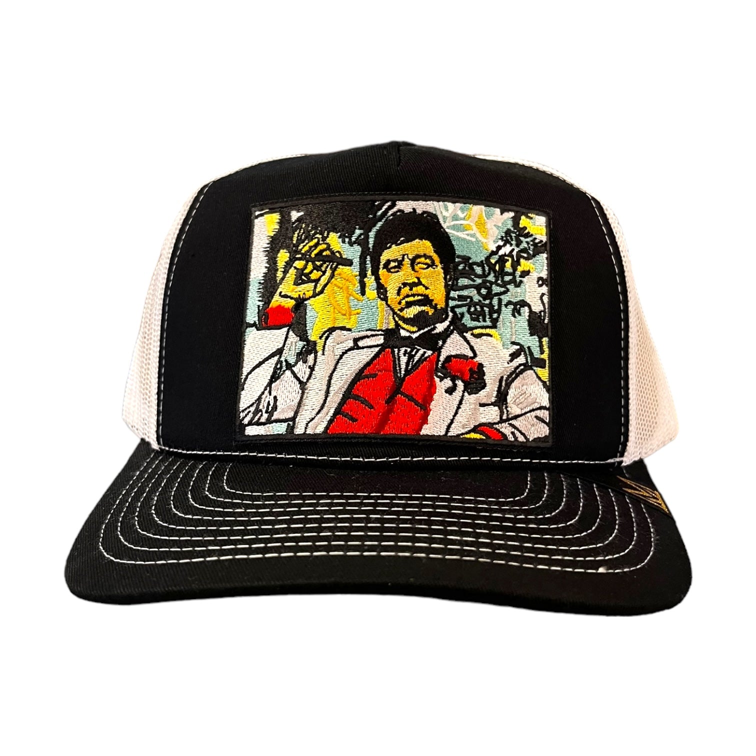 black/white tony montana trucker hat