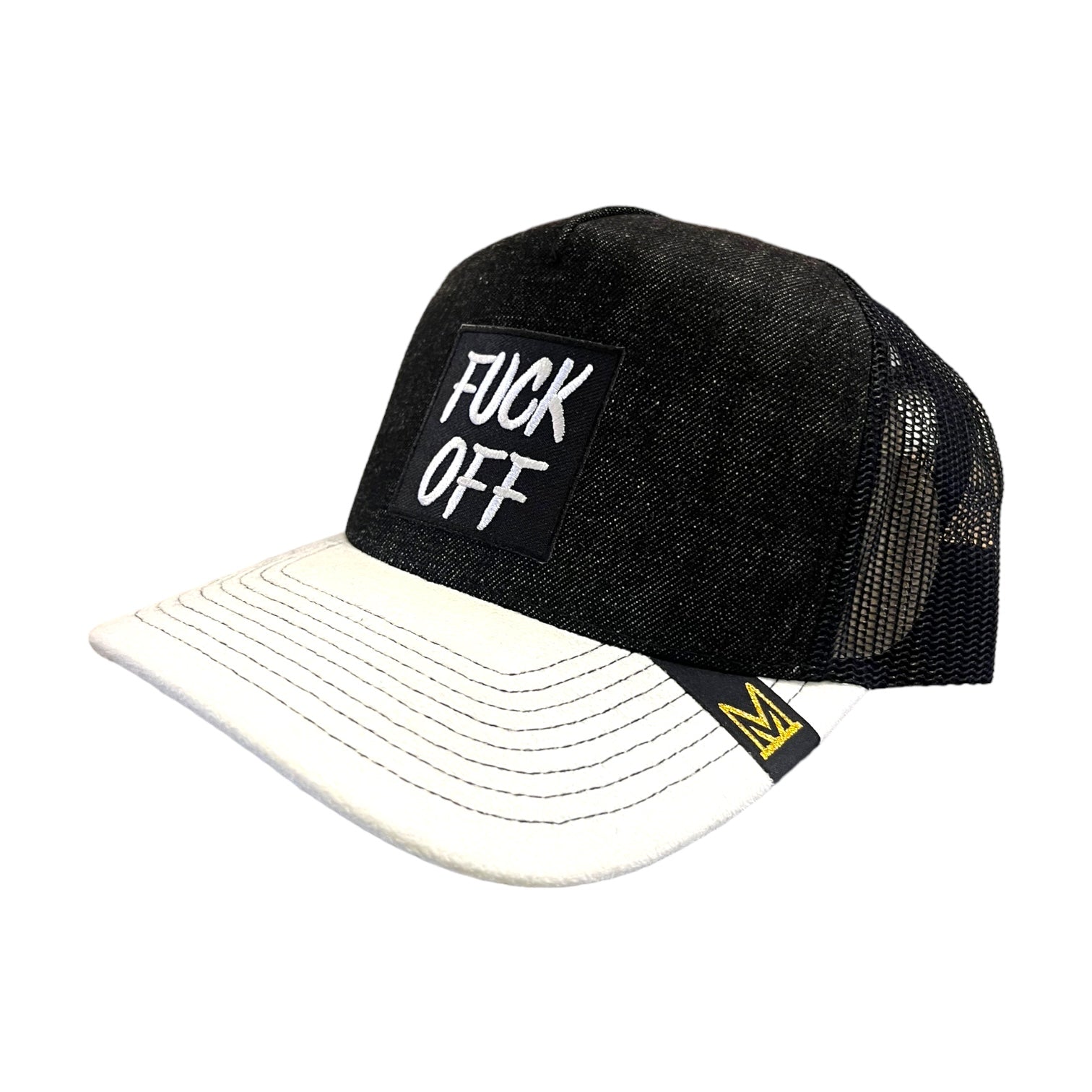 fuck off trucker hat in black and white