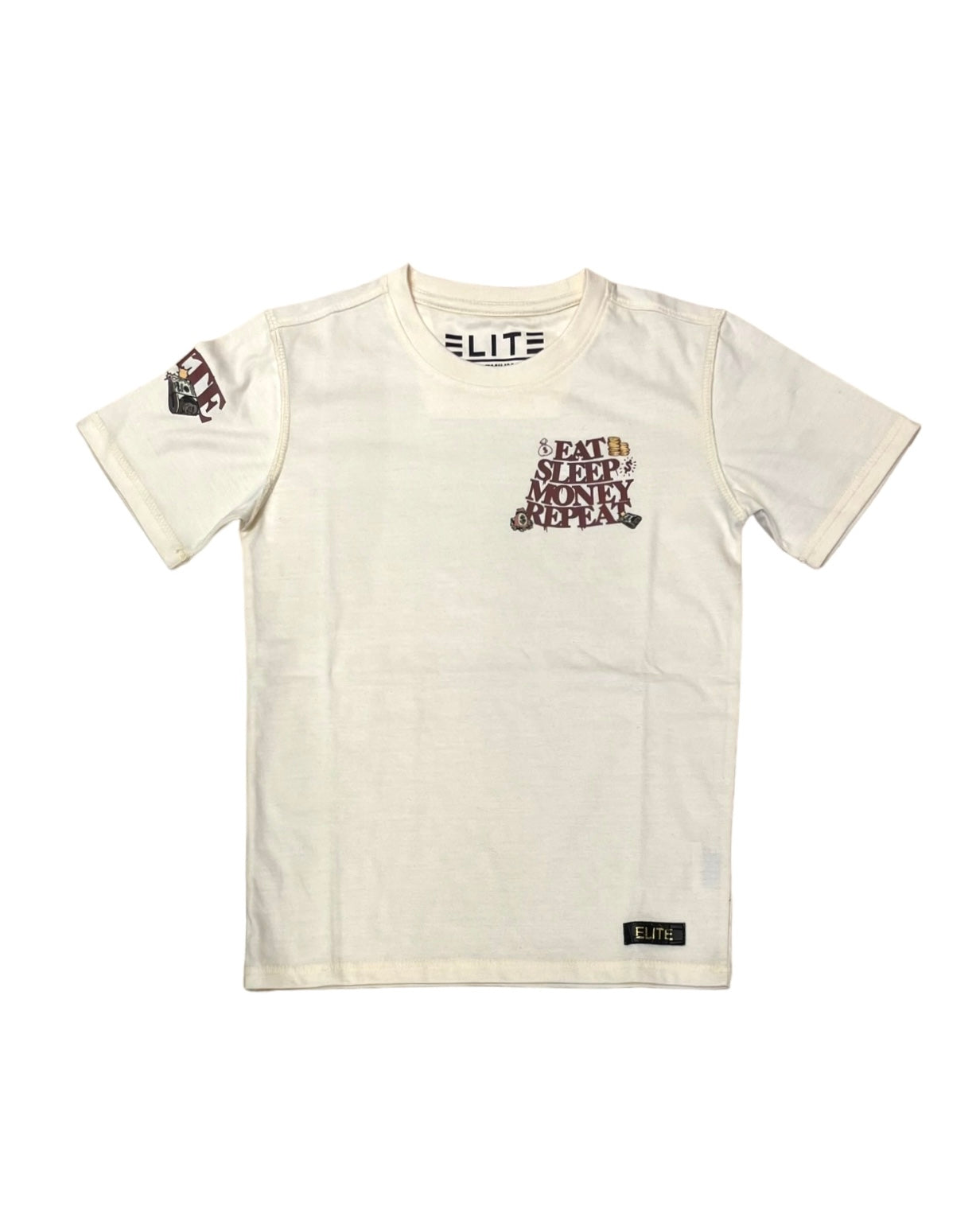 juior boys eat sleep money repeat beige tee