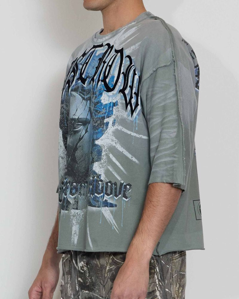 First Row eternal myths broken sculpture crop tee in grey 
