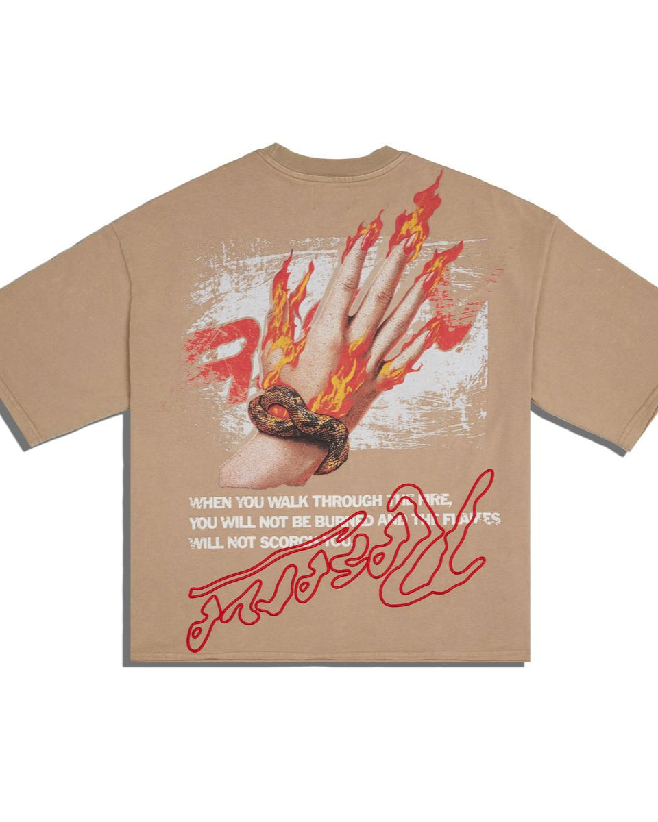 burned tee in khaki by the brand reserve