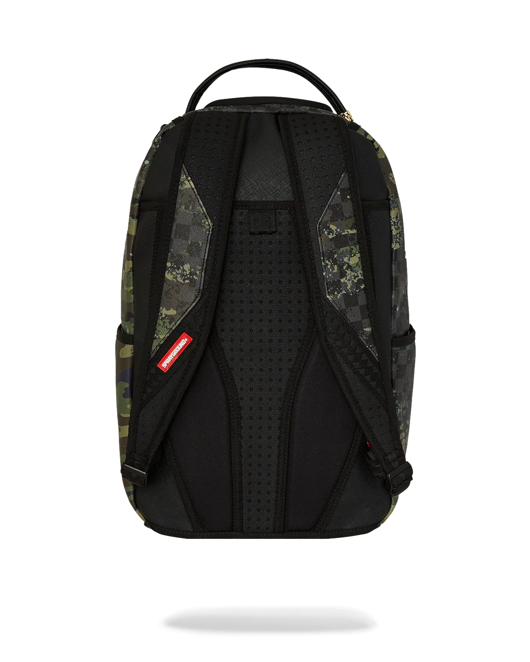 Black backpack with camouflage accents on a white background