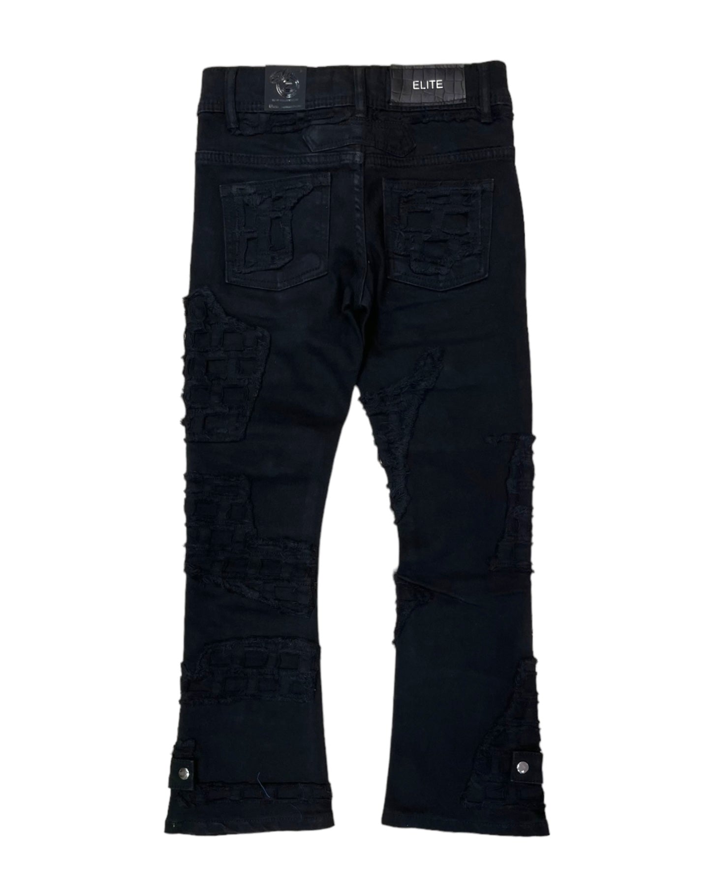 junior boys jet black cargo flare stacks