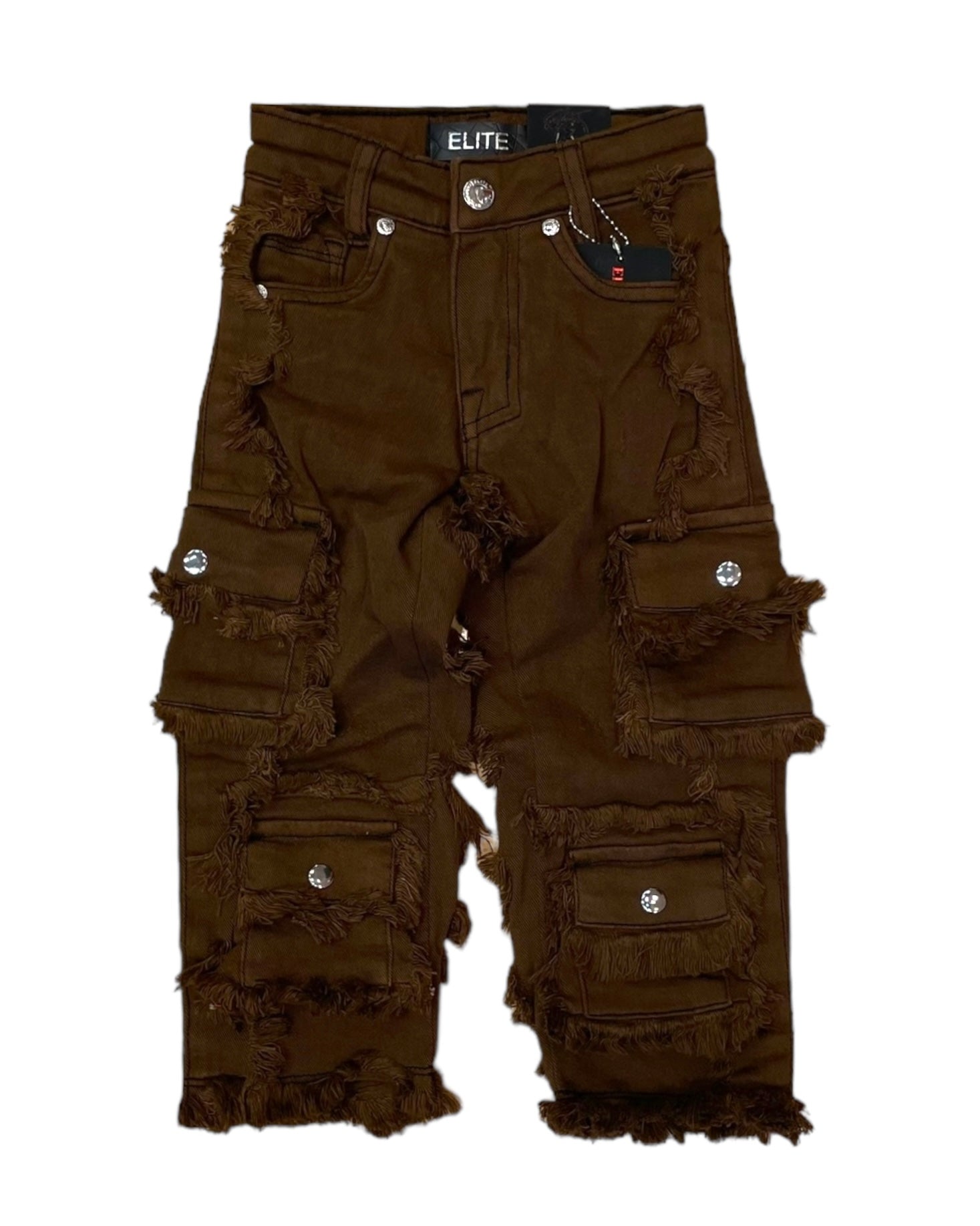 toddler frayed cargo straight leg pants in chocolate brown