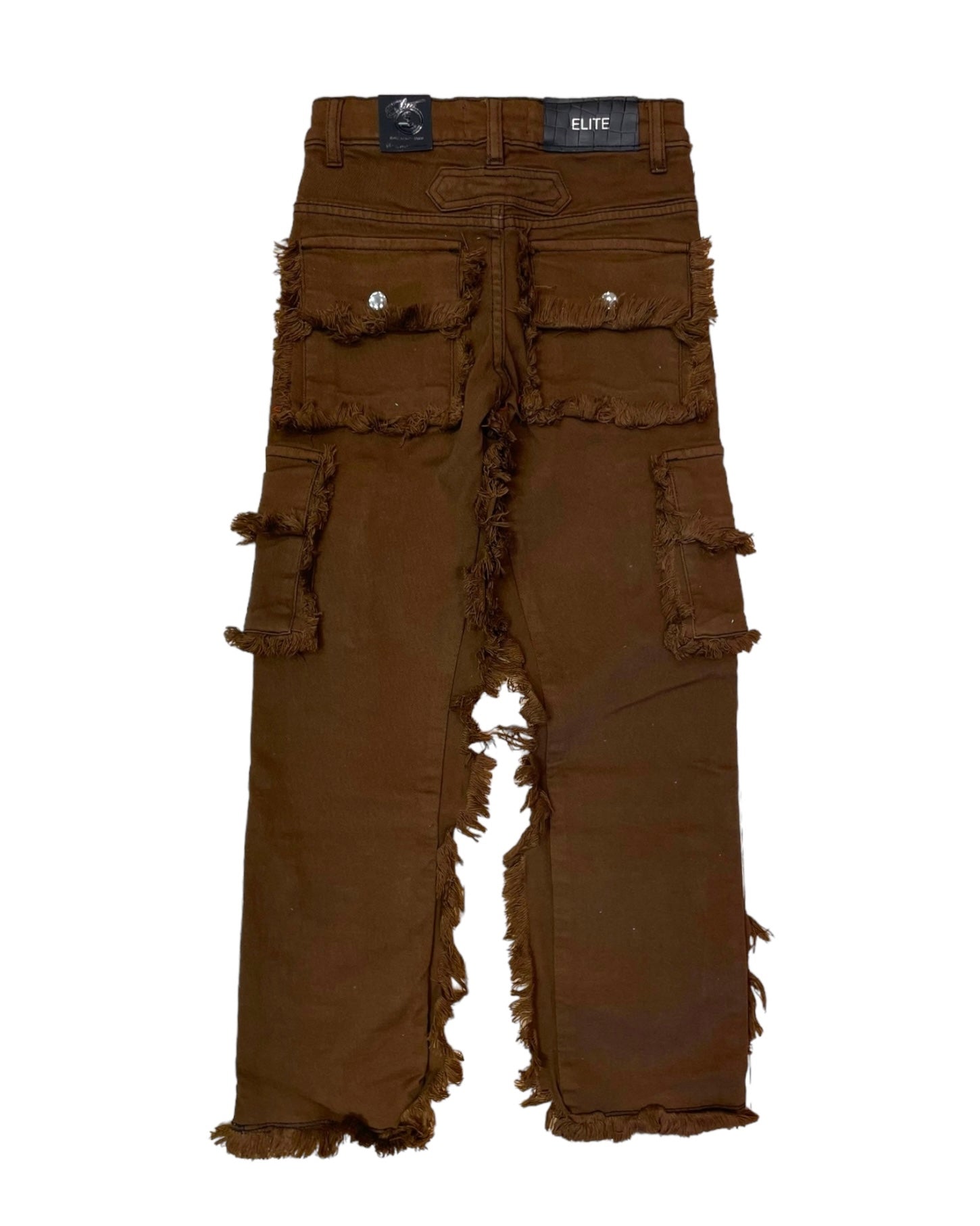 junior boys frayed cargo straight leg jeans in chocolate brown