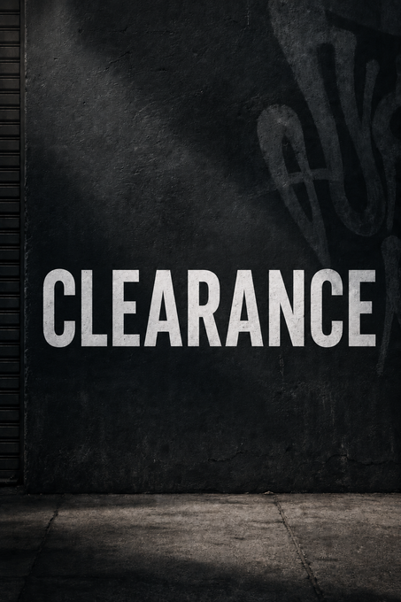 Clearance sign on a dark background