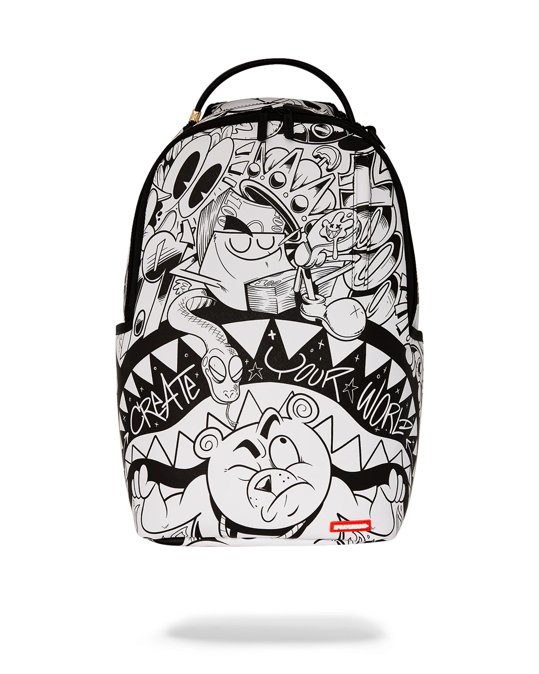 Sprayground Backpack with black and white graffiti-style design on a white background