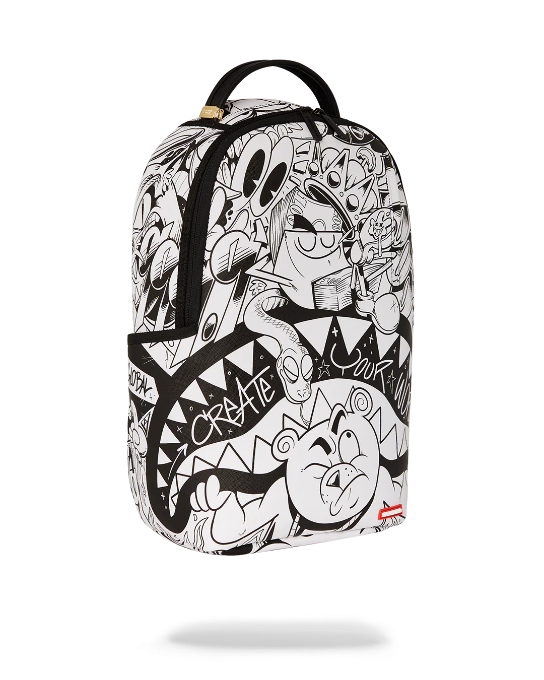 Sprayground Backpack with black and white graffiti-style design on a white background