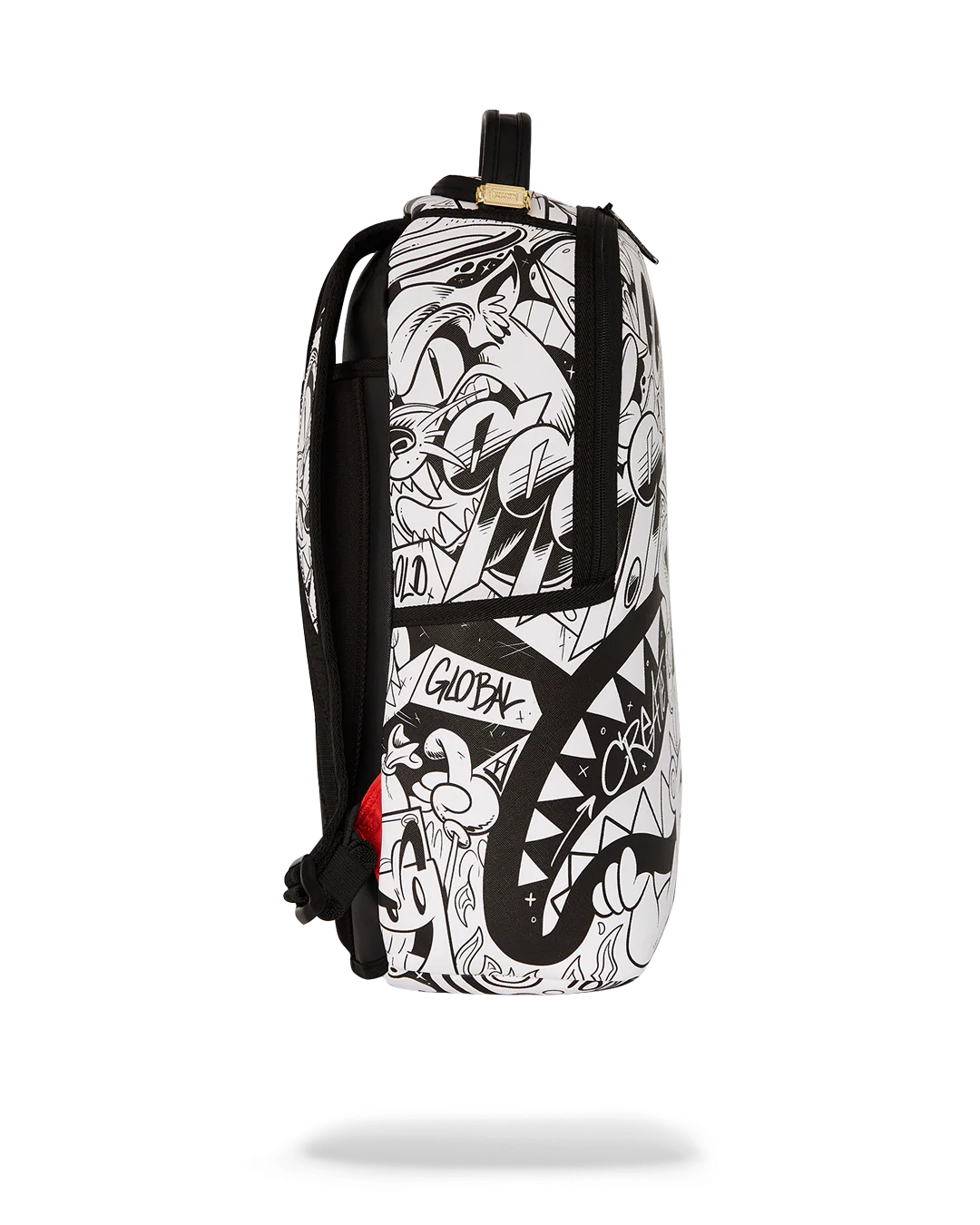 Sprayground Backpack with black and white graffiti-style design on a white background