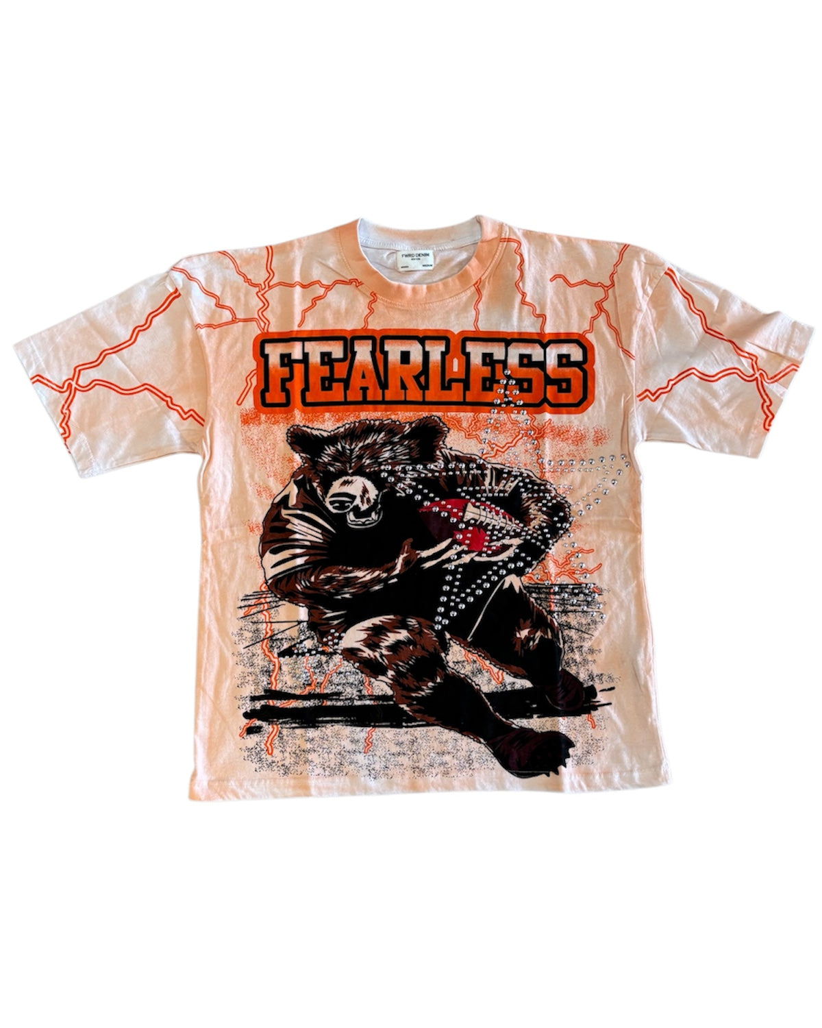 T-shirt with a panther graphic and 'FEARLESS' text on a white background