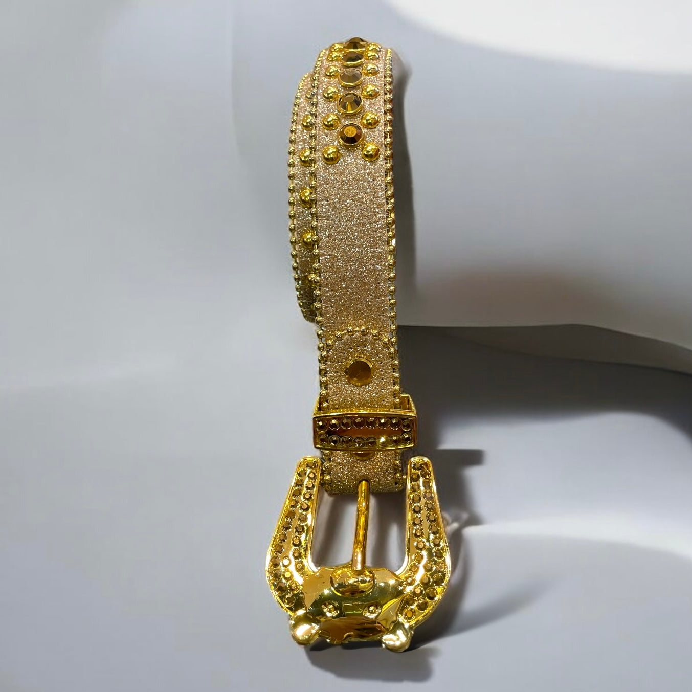 kids golden leather belt with golden stones. 