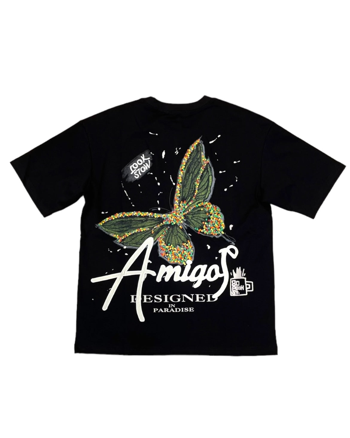 mens green butterfly graphic tee in black 