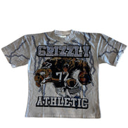 Gray t-shirt with bear graphic and 'Grizzly Athletic' text on a white background