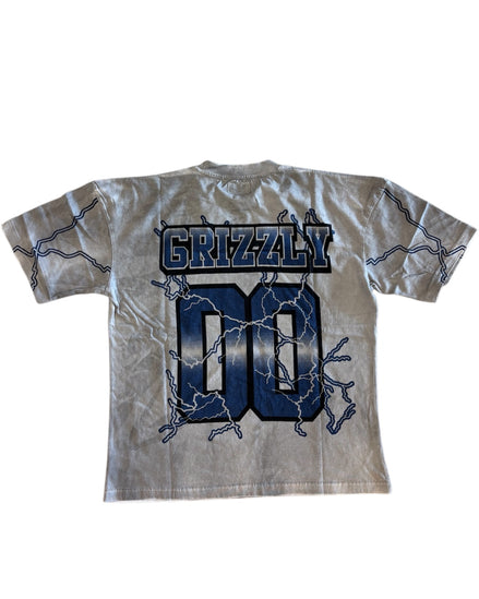 Gray t-shirt with 'GRIZZLY' and 'DO' printed on it against a white background