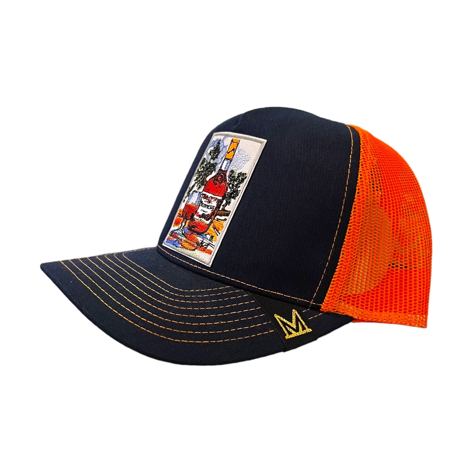 henny time trucker hat navy/orange