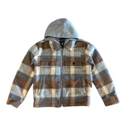 Plaid jacket with a gray hood on a white background