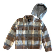 Plaid jacket with gray hood on a white background