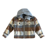 Plaid jacket with gray hood on a white background