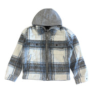 Plaid jacket with gray hood on a white background