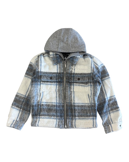 Plaid jacket with gray hood on a white background