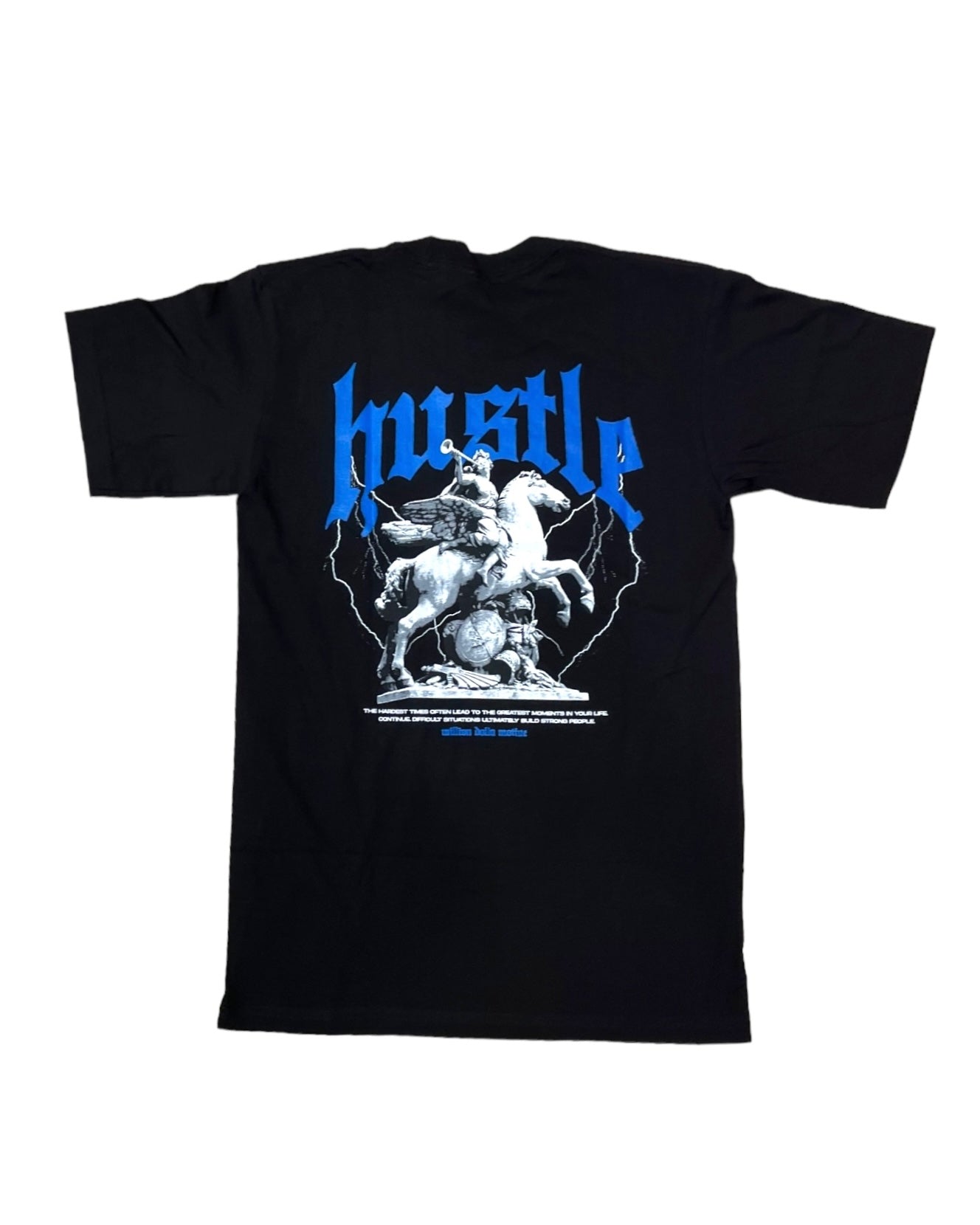 hustle builds strong people graphic tee in black 