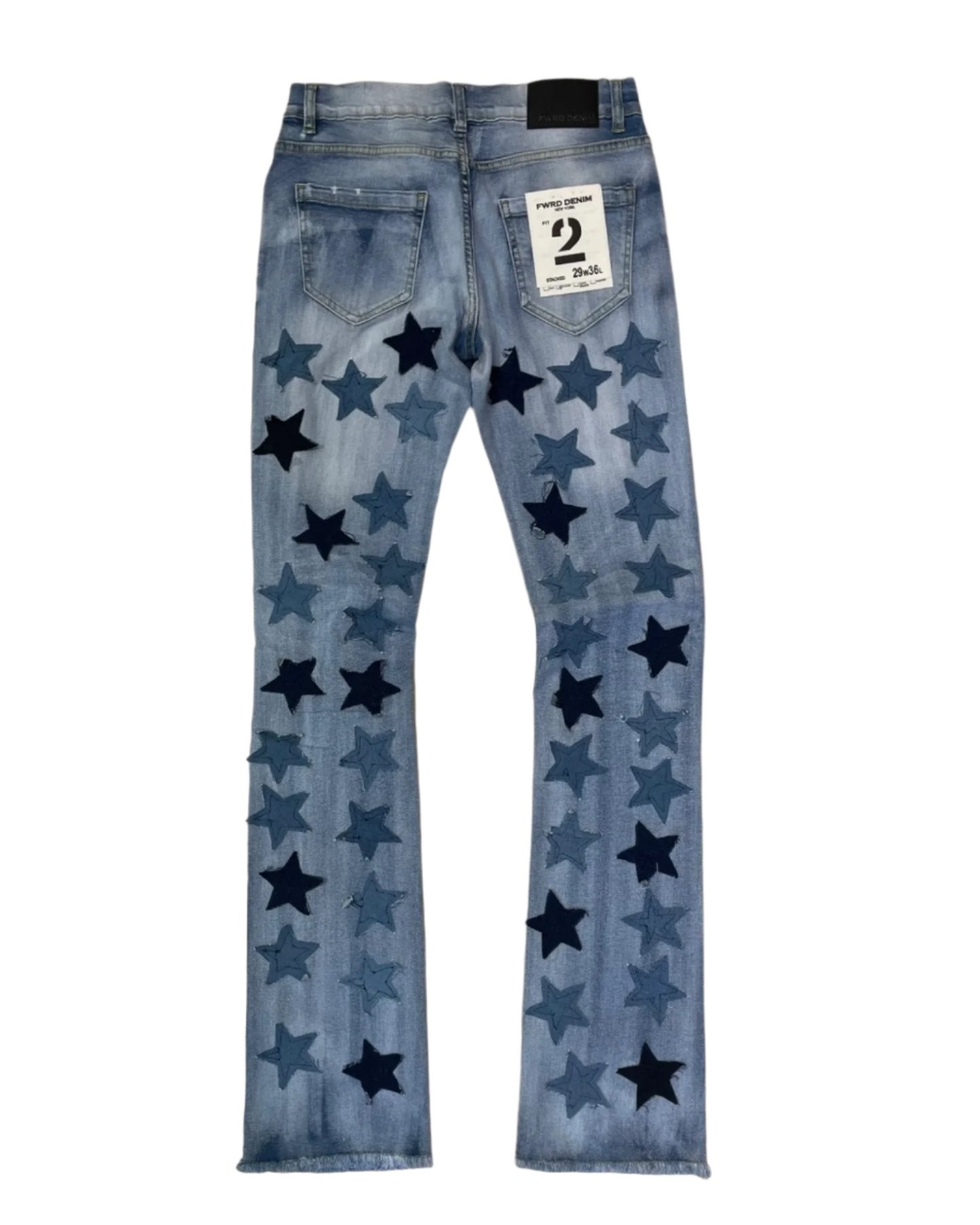 ice blue starry stacked jeans