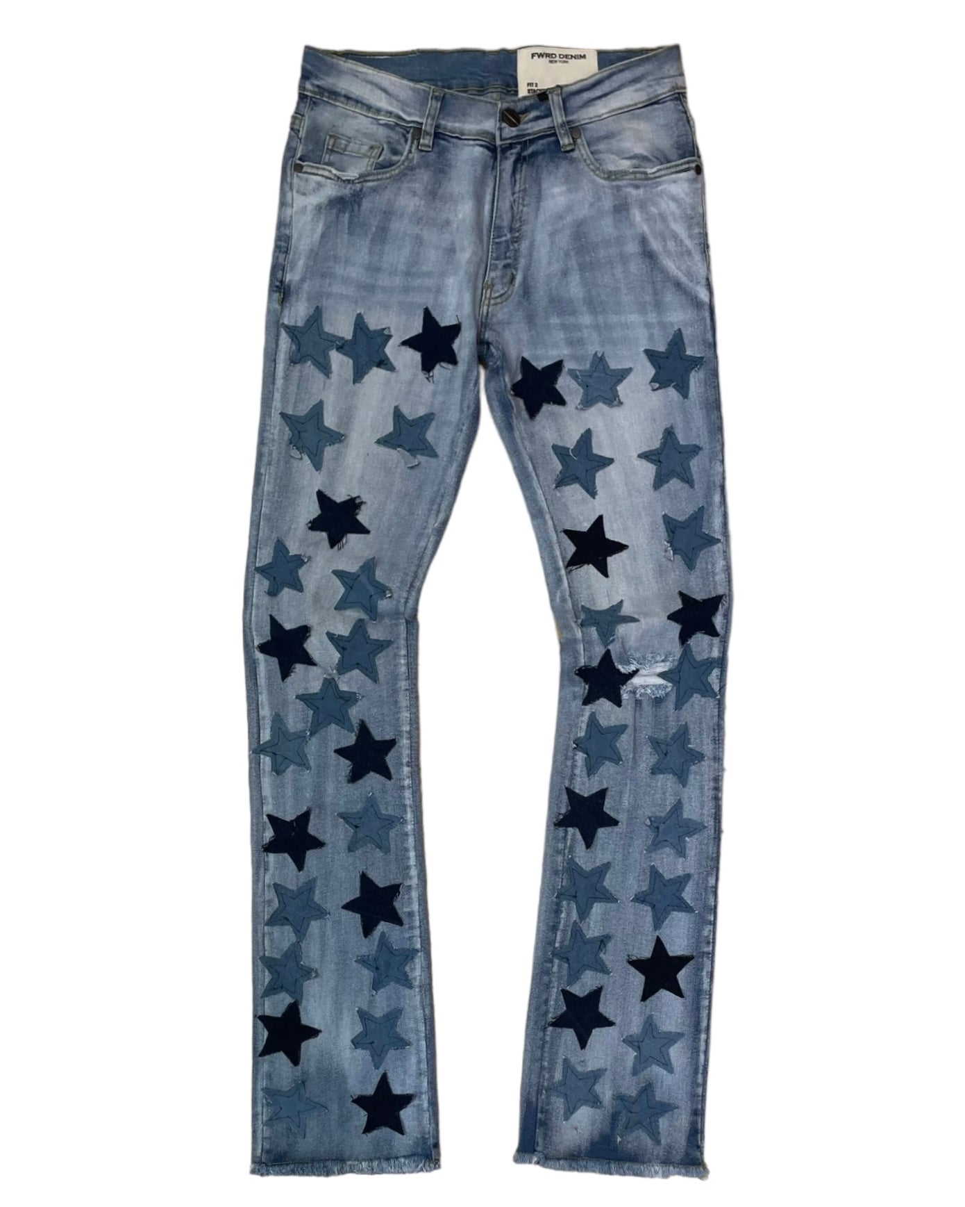 starry stacked jeans in ice blue